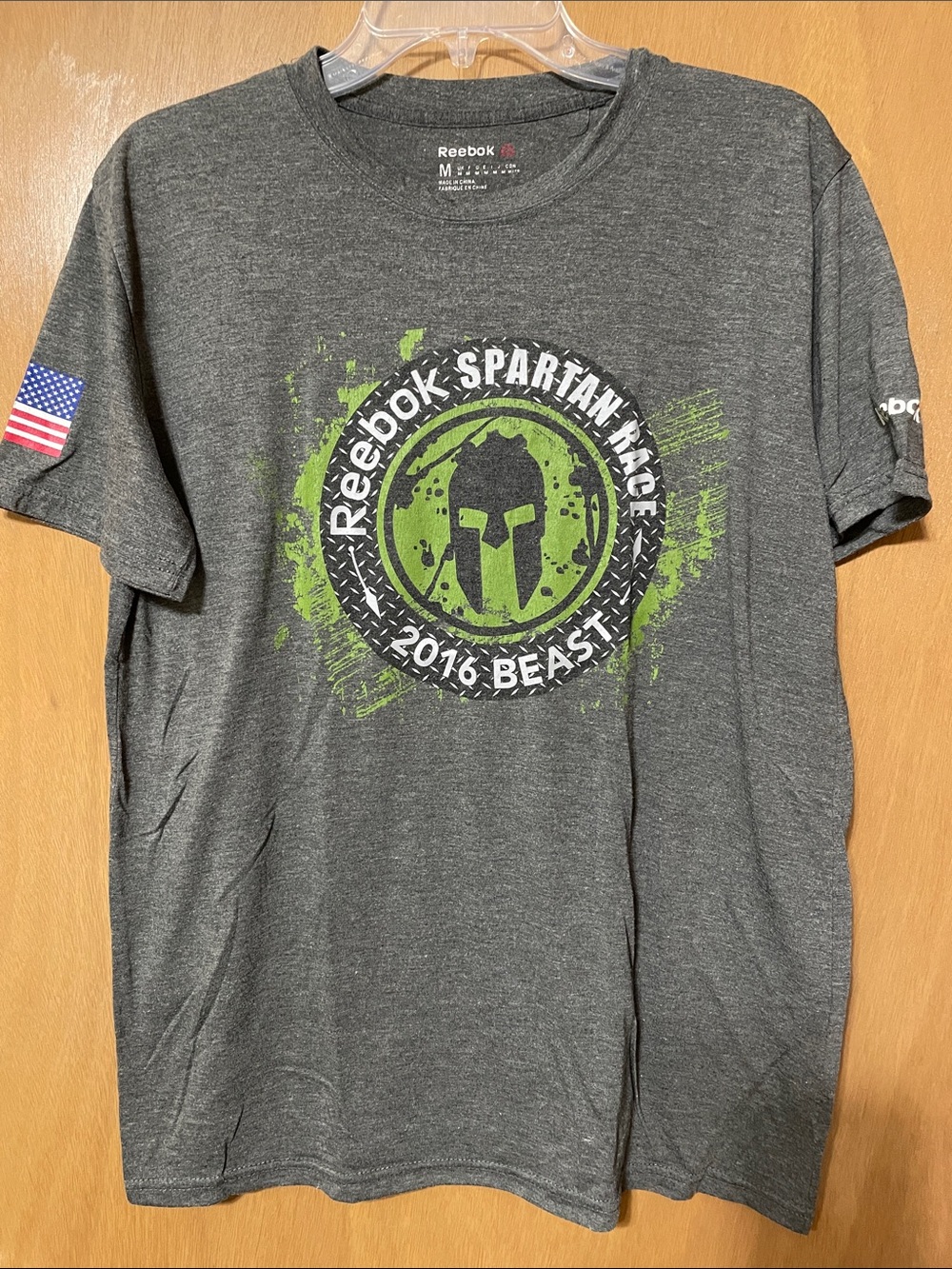 Reebok Men’s Gray Short-Sleeve Spartan Race Graphic Tee with Green Logo